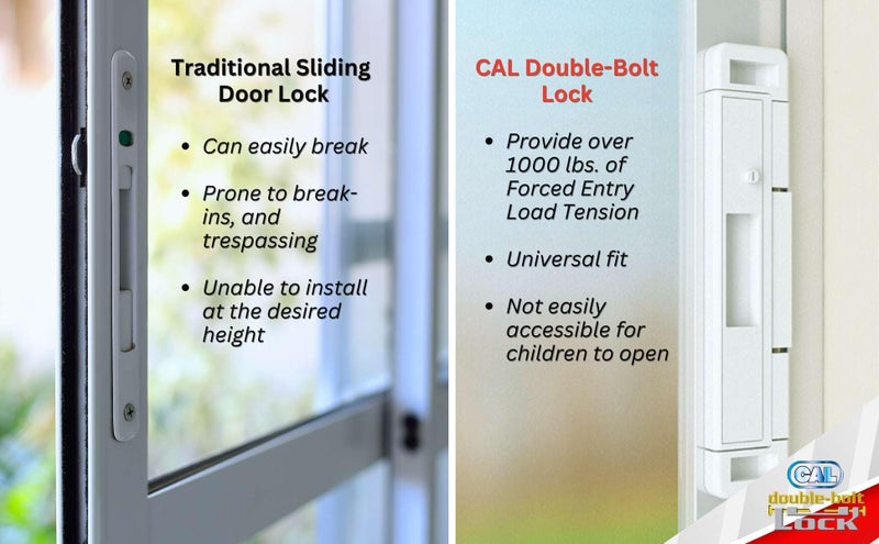 CAL DOUBLE-BOLT LOCK Double Bolt Lock for Sliding Glass Doors - Newly Patented - Advanced Technology to Keep Your Family Safe and Secure - High Security Lock - Virtually Burglar Proof (Black) - Image 4